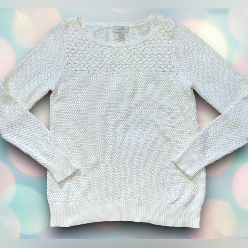 Off white sweater LOFT Medium crochet look